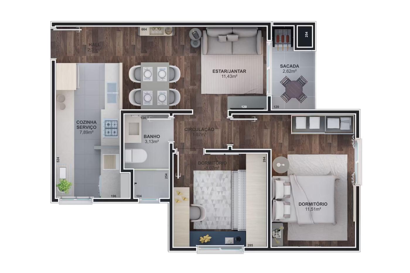 Planta Baixa — Padrão 57m²